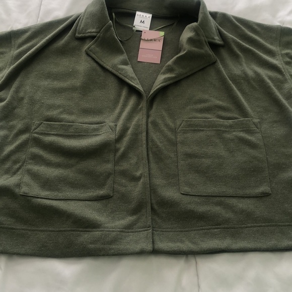 NWT Serra ladies open coatigan olive green sweater coat 🧥 with 2 pockets - Picture 3 of 8